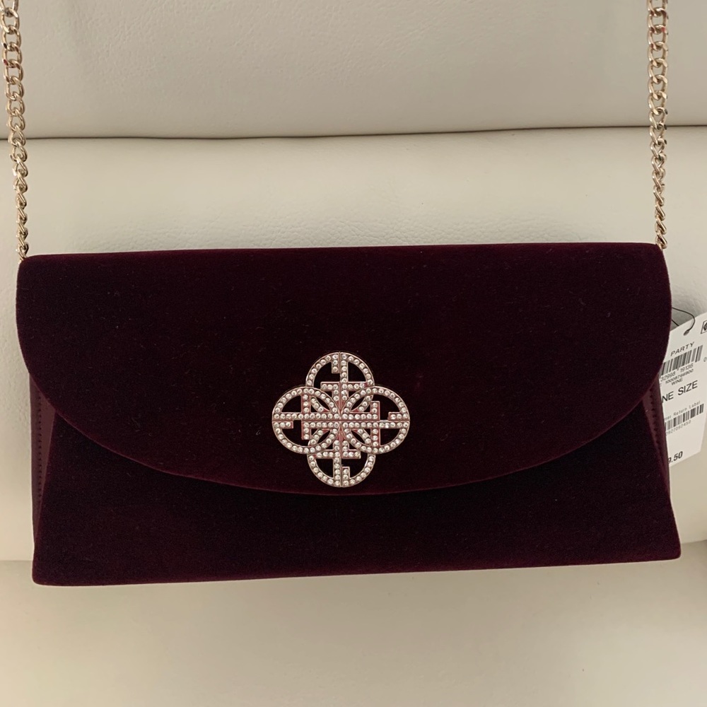 Giani Bernini Velvet Logo Clutch In Wine/Gold